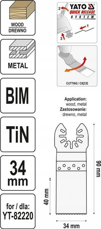 Brzeszczot BIM-TIN dł. 90mm szer. 34mm YT-34712