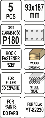 YATO YT-83806 PAPIER ŚCIERNY 90MM X 187MM P180 DLA YT-82230