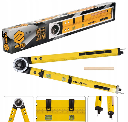 Kątomierz kątownik cyrkiel poziomica budowlany 3 w 1