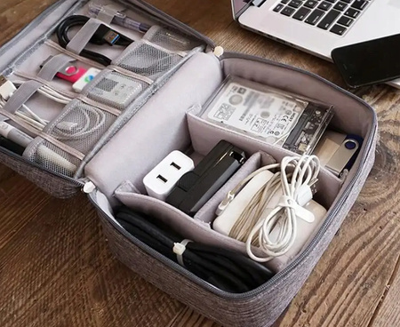 Organizer na Kable Kabli Etui Pojemnik na Ładowarki Torba + Uchwyt Podróżny