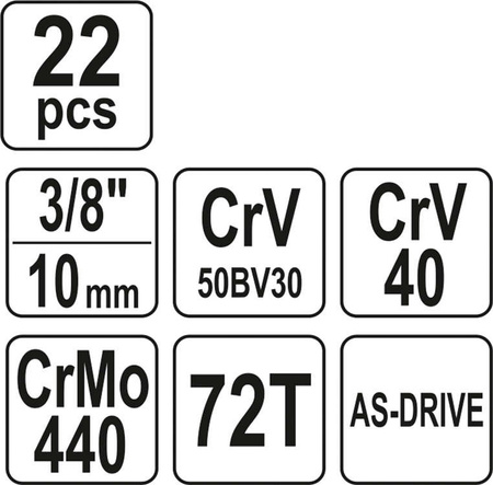 Yato Zestaw Grzechotką 3/8 22 Elementy Walizka