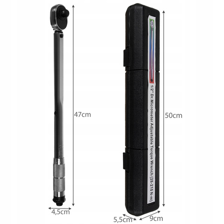 Klucz Dynamometryczny 1/2 28-210 Nm z Blokadą do Kół + 3 Nasadki 17 19 21