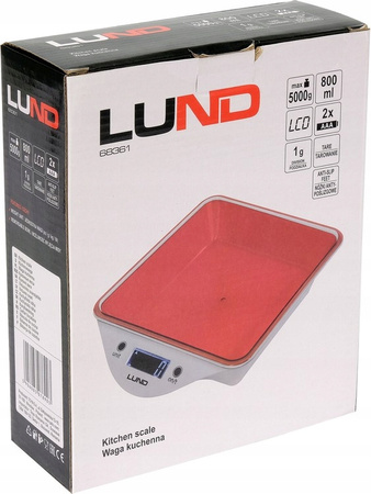 Waga kuchenna z misą 800ML Lund 68361 czerwony 5 kg