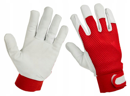 Rękawice robocze kozia skóra, rzep, 10 - XL 1 para czerwone