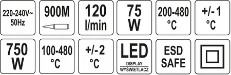 2 W 1 STACJA LUTOWNICZA 75W TYP GROTU 900M HOT AIR MOC 750W WYŚWIETLACZ LED