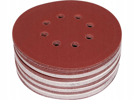 KRĄŻEK ŚCIERNY NA RZEP 8 OTWORÓW, P180 150MM 50SZT