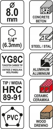 YATO WIERTŁO UNIWERSALNE 8MM HEX