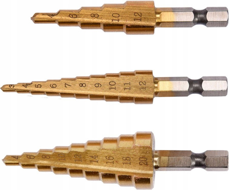 WIERTŁA STOPNIOWE STOŻKOWE DO METALU ZESTAW 3-20mm