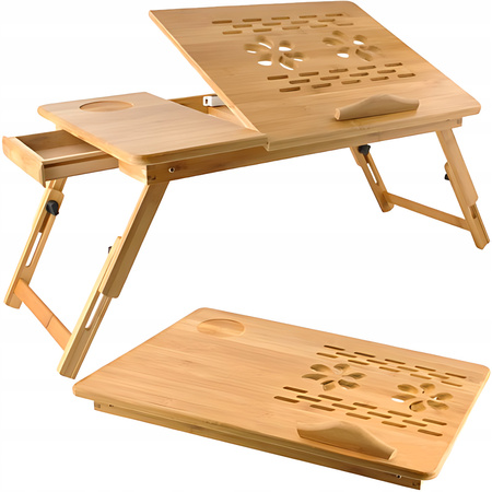 Stolik pod Laptopa Bambusowy do Łóżka Taca Podstawka Składany Regulowany