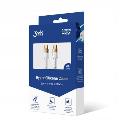 Kabel USB-C Typ-C 2m 100W 3mk Hyper Silicone White