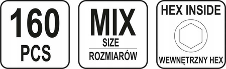 YATO ZESTAW ŚRUB IMBUSOWYCH BEZ ŁBA 160 ELEMENTÓW