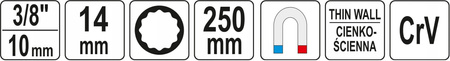Nasadka do świec dwunastokątna EXTRA DŁUGA 14 mm 250 mm , 3/8"