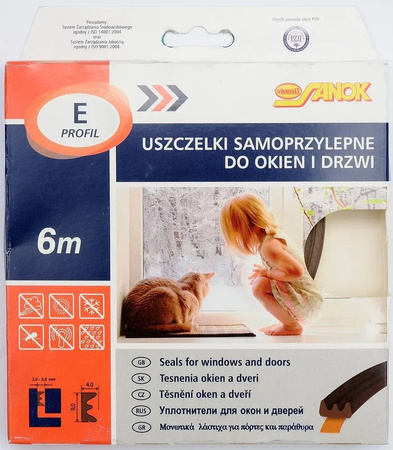 USZCZELKA SAMOPRZYLEPNA DO OKIEN DRZWI 6m - E BRĄZ