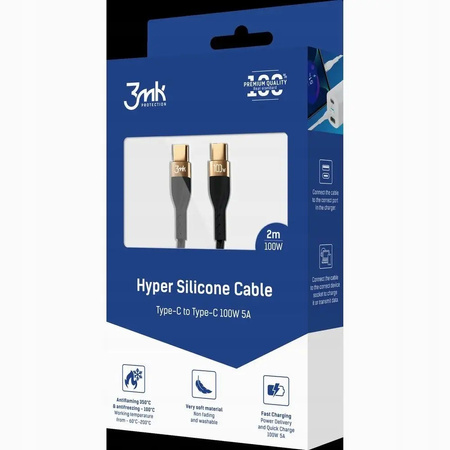 Kabel USB-C Typ-C 2m 100W 3mk Hyper Silicone Black