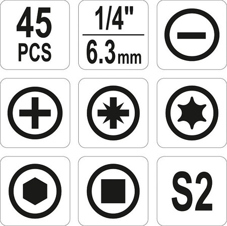 YATO YT-04620 ZESTAW KOŃCÓWEK ŚRUBOKRĘTOWYCH 45 SZT.