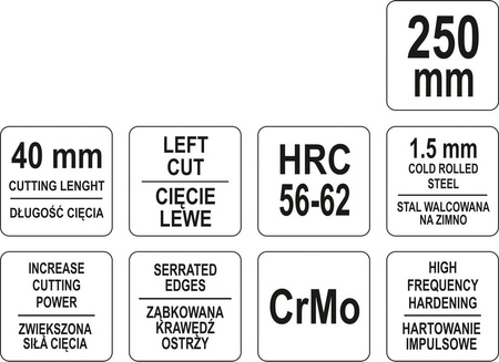 Nożyce do blachy lewe Yato YT-1960 250mm