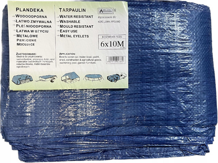 PLANDEKA 6x10 m NIEBIESKA 60G/M2 OKUTE OTWORY