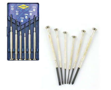 Wkrętaki precyzyjne komplet 6szt etui 4 x płaskie + 2 x krzyżowe