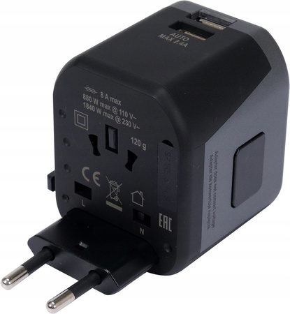 ADAPTER PRZEJŚCIÓWKA Z ŁADOWARKĄ 2xUSB USA UK EU