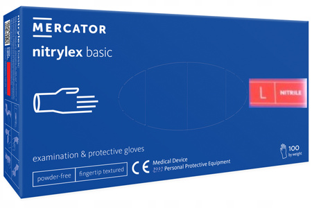 MERCATOR RĘKAWICE BEZPUDROWE NITRILEX BASIC, ROZM. L, 100 SZT.