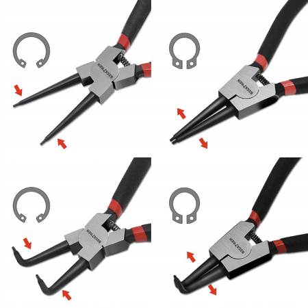 Szczypce do Pierścieni Segera Zacisków Zestaw 4el Szczypiec Zagięte Proste