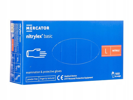 MERCATOR RĘKAWICE BEZPUDROWE NITRILEX BASIC, ROZM. L, 100 SZT.