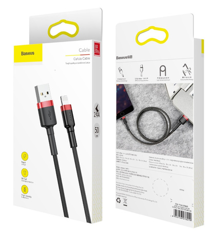 BASEUS MOCNY KABEL USB DO LIGHTNING IPHONE IPAD PRZEWÓD OPLOT 2.4A 50cm