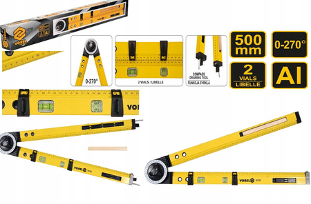 Kątomierz kątownik cyrkiel poziomica budowlany 3 w 1