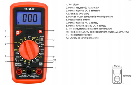 MIERNIK CYFROWY MULTIMETR TEST BATERII LCD YATO