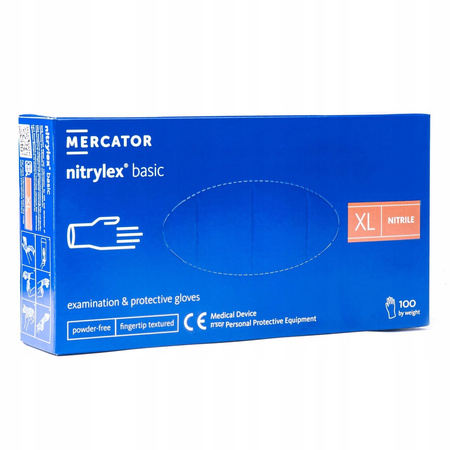 MERCATOR RĘKAWICE BEZPUDROWE NITRILEX BASIC, ROZM. XL, 100 SZT.