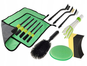 MEGA ZESTAW XXL DETAILINGOWY 14 ELEM. pędzelki szczotki ścierki szczotki