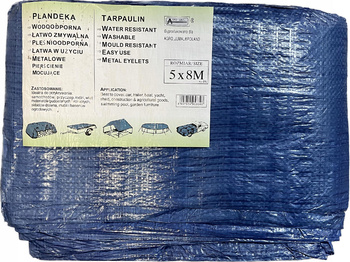 PLANDEKA 5x8 m NIEBIESKA 60G/M2 OKUTE OTWORY